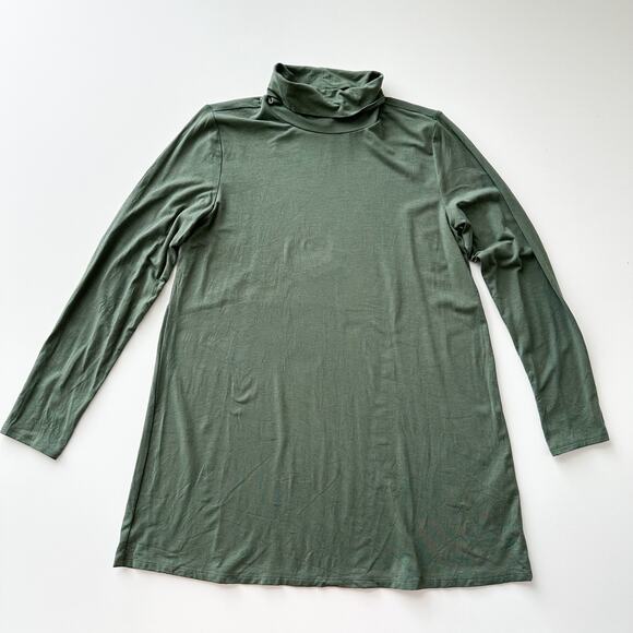 Eileen Fisher Tencel Long Sleeve Turtleneck Tee Green - Picture 1 of 6